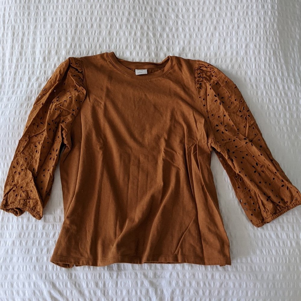 A NEW DAY EYELET PUFF SLEEVE TOP